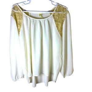 Truth Women's Sheer 3X Cream Lace Top Long Sleeve Blouse Cottagecore